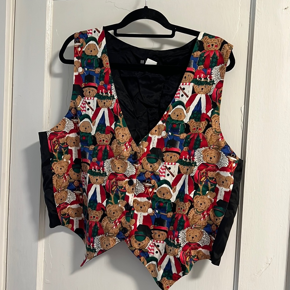 Vintage 90s Vest With Christmas Teddy Bears 1X